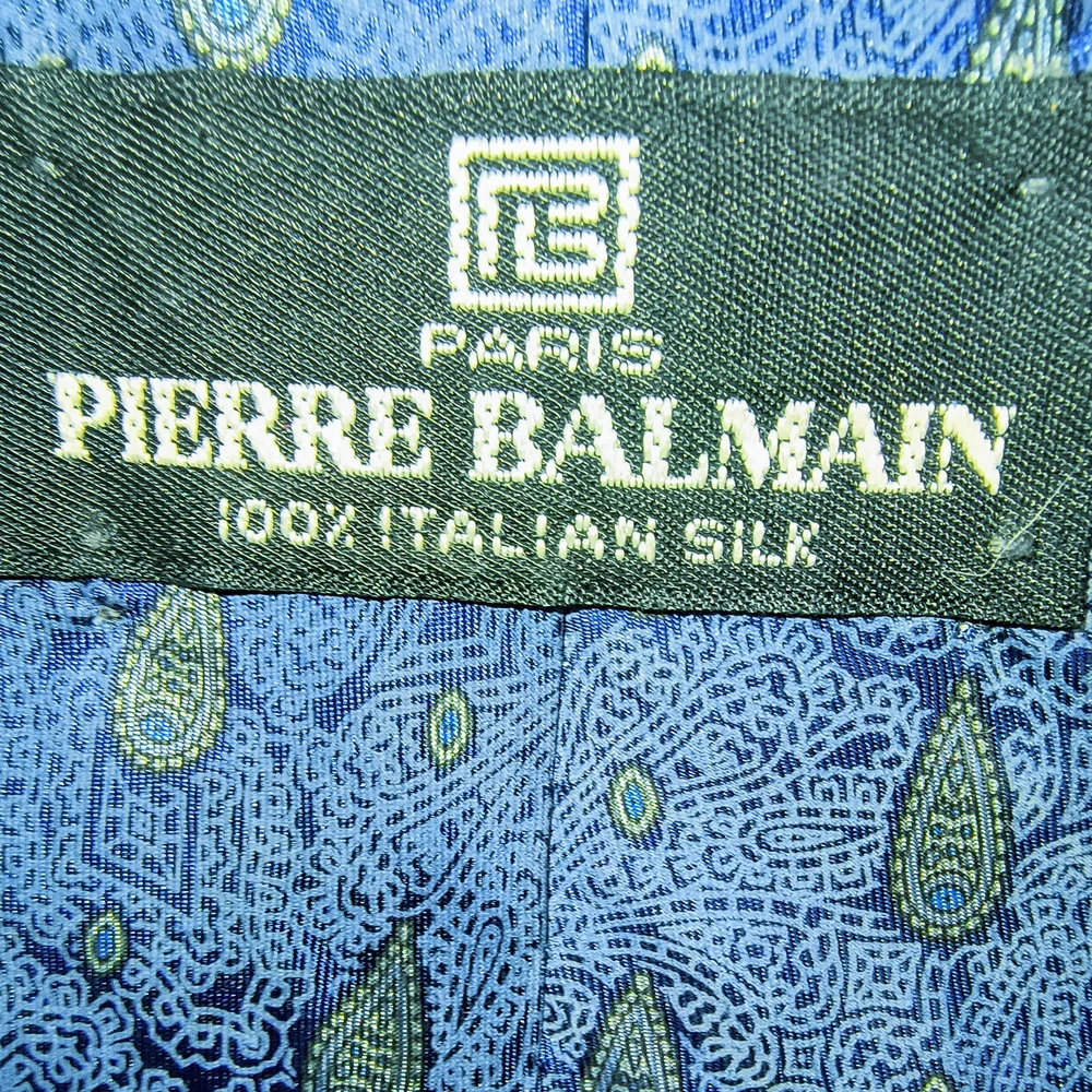 BALMAIN - 2 Pierre Balmain Blue Italian Silk Ties with Paisley & Floral Patterns